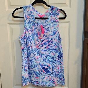 Women's Sleeveless Blue and Pink Top